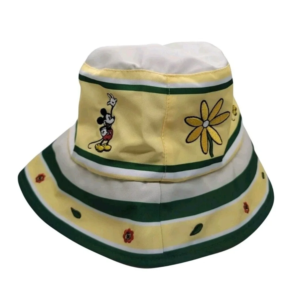 Disney Mickey Mouse Bucket Hat Yellow Floral Ladybug‎ Print One Size NWT